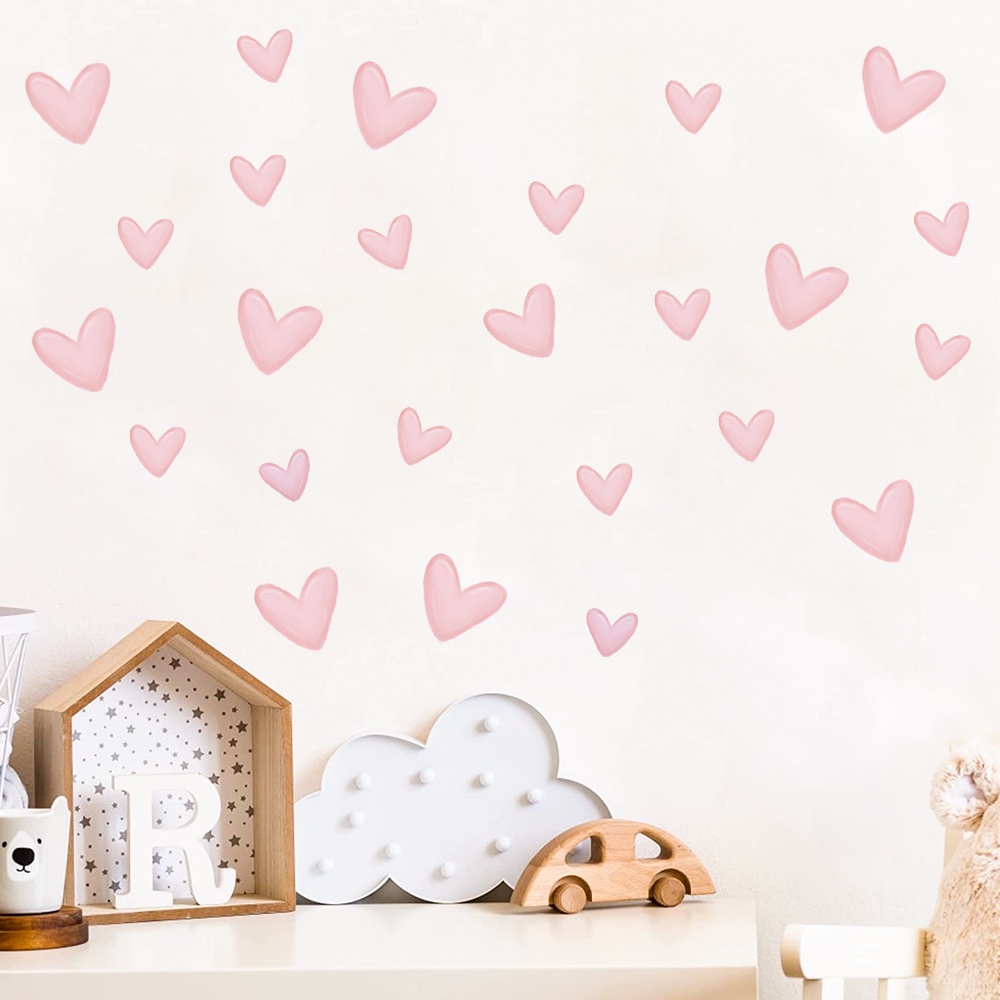 Bộ 6 Miếng Dán Tường Tự Dính Chống Thấm Nước Họa Tiết Trái Tim Màu Hồng Dễ Thương Trang Trí Phòng Ngủ Cho Bé Gái