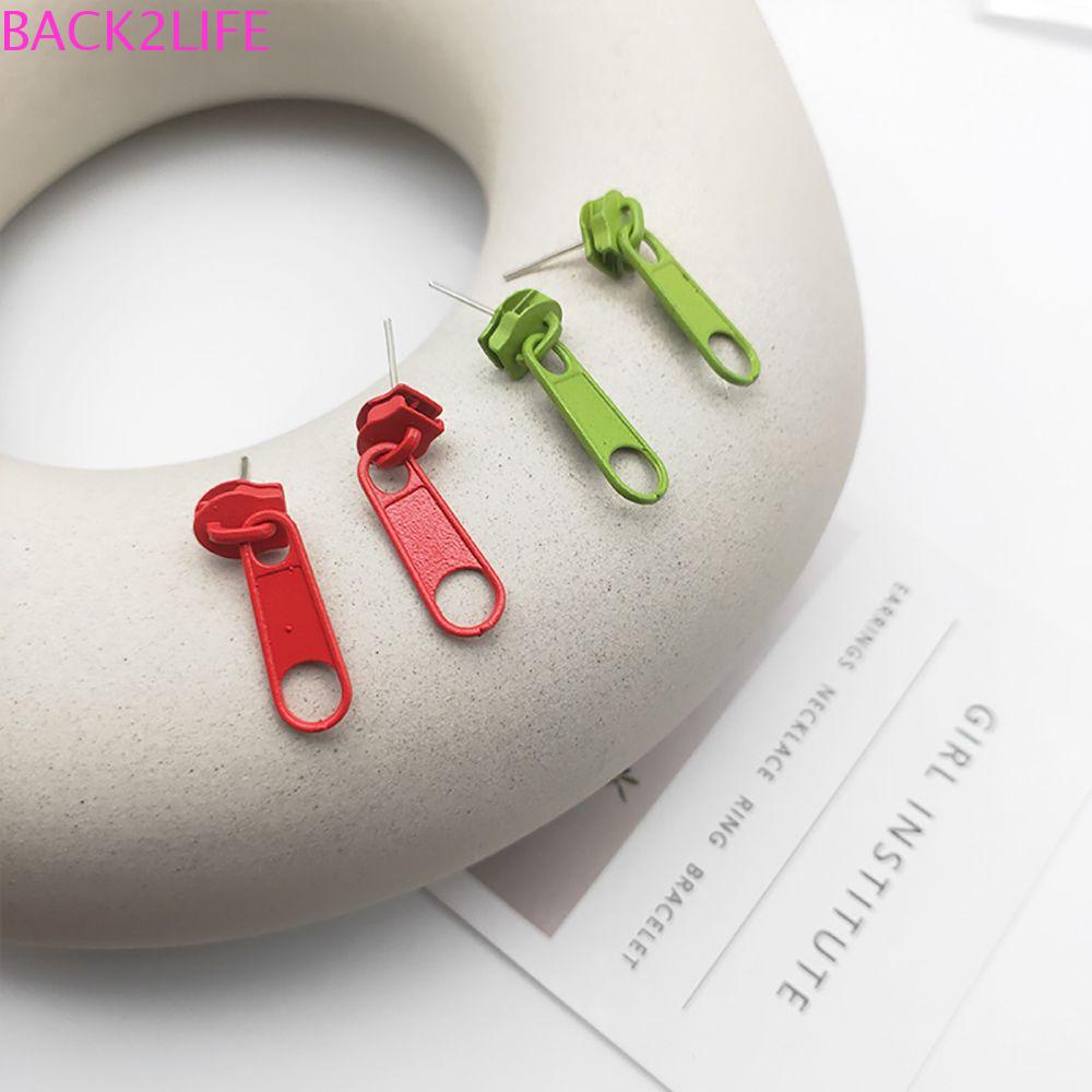 Bông Tai Dạng Xỏ Bằng Kim Loại Có Khóa Kéo Dễ Thương Vui Nhộn Dành Cho Bạn Nữ Back