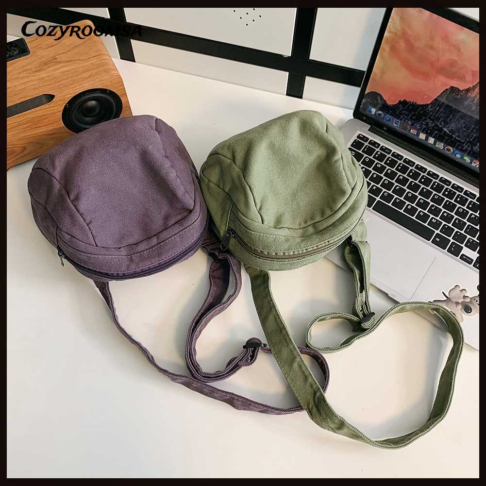 Túi Đeo Chéo Bằng Vải Canvas Có Khóa Kéo Tiện Dụng Thời Trang Cho Nữ