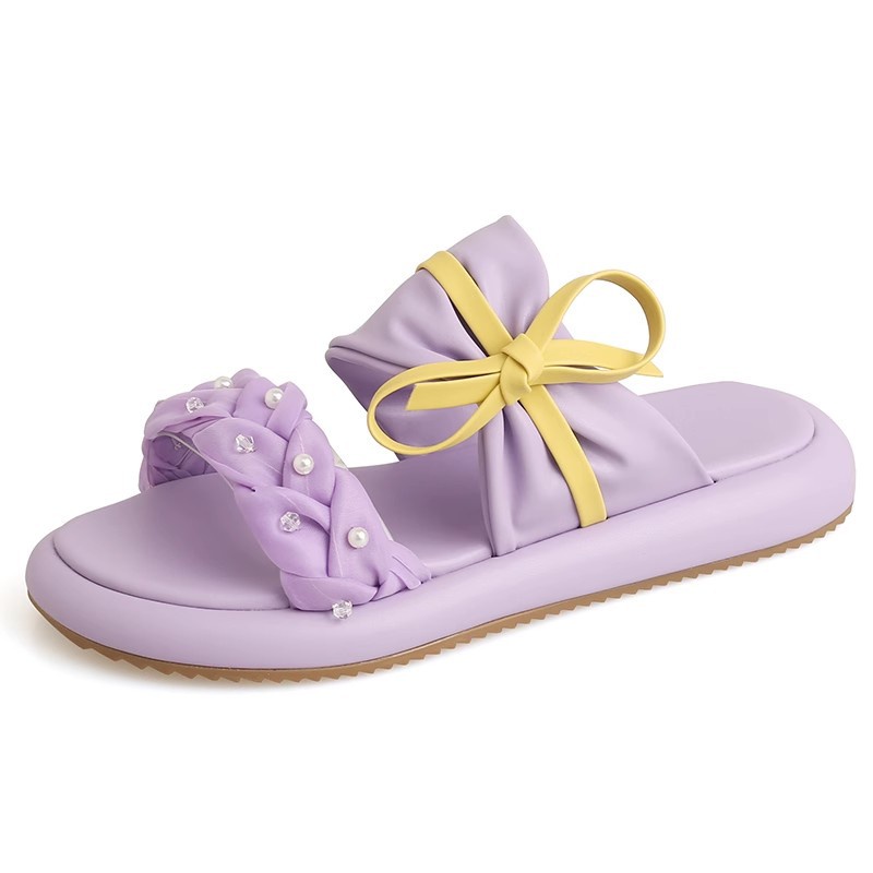 Duoya Tóc Thẳng ~ [Hàng Có Sẵn] Dép Xỏ Ngón Đế Dày Hở Ngón Đính Nơ Thời Trang Mùa Hè Đơn Giản Cho Nữ