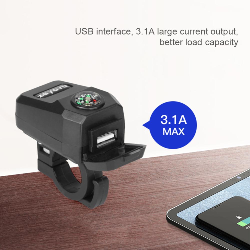 Bộ Sạc USB 22mm 36-108V 5V / 3.1A Kèm La Bàn Chống Nước Cho Điện Thoại Di Động Xe Máy E-bike ATV H2P7