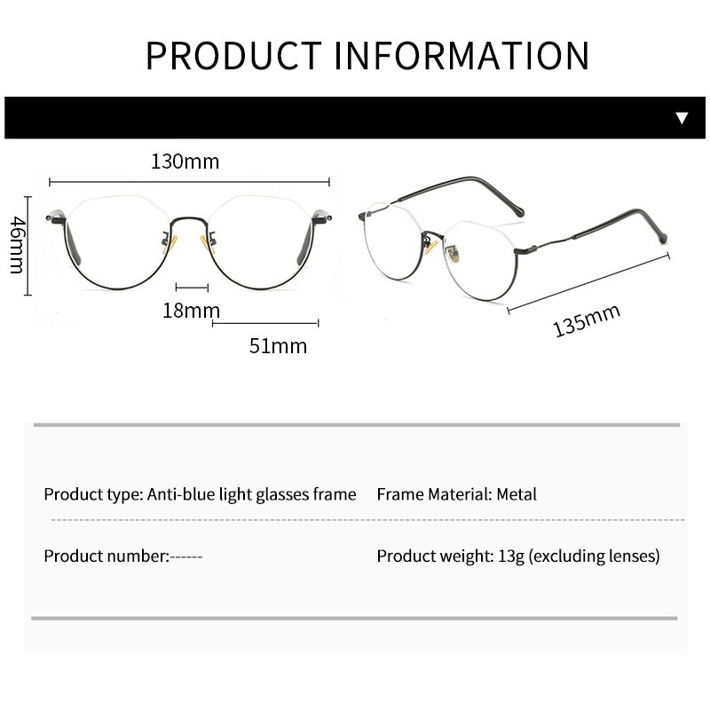 Mắt Kính Nửa Gọng Kim Loại Chống Ánh Sáng Xanh Dành Cho Nam Nữ
