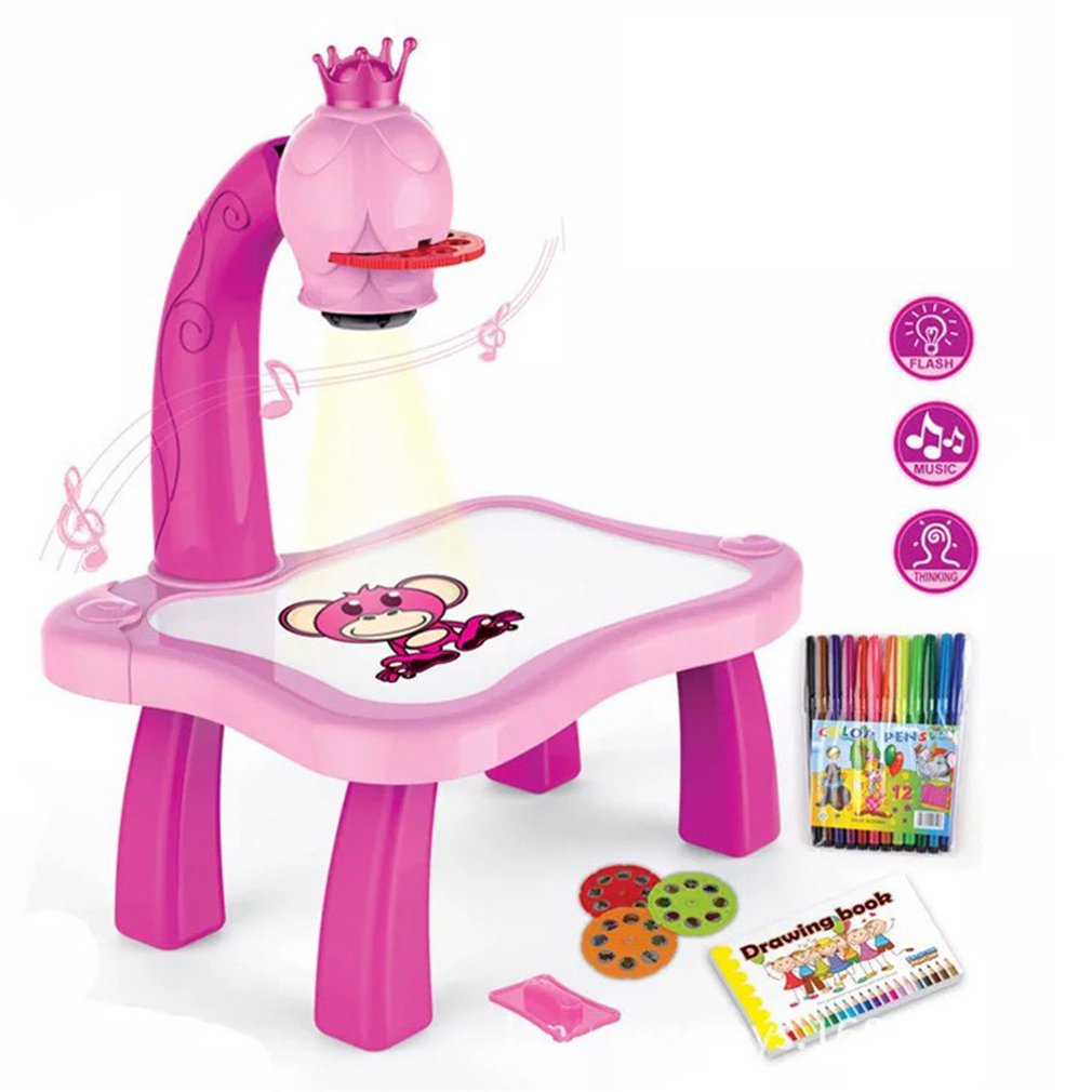 =Christmas=Learning Desk With Smart Projector Kids Painting Table Toy Gift With Light