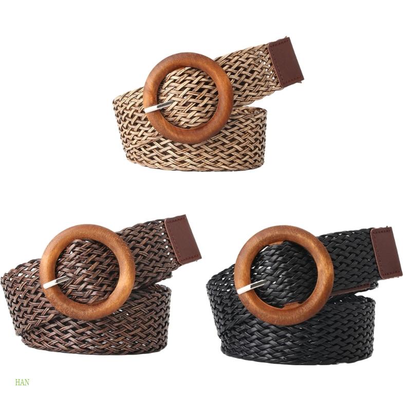 Thắt Lưng Dây Vải Dệt Tay Khóa Tròn Bản Rộng Co Giãn Phong Cách Bohemian Dành Cho Nữ