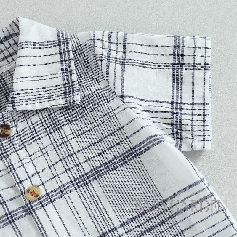 Set Áo Sơ Mi Ngắn Tay Họa Tiết Ca Rô + Quần Short Thời Trang Cho Bé Trai 6 Tháng - 4 Tuổi