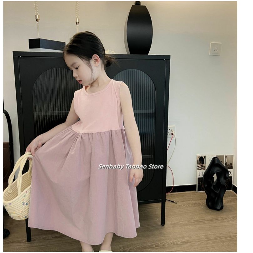 Đầm Dáng Dài Màu Trơn Phong Cách Hàn Quốc Thời Trang Mùa Hè 2023 Mới Cho Bé Gái
