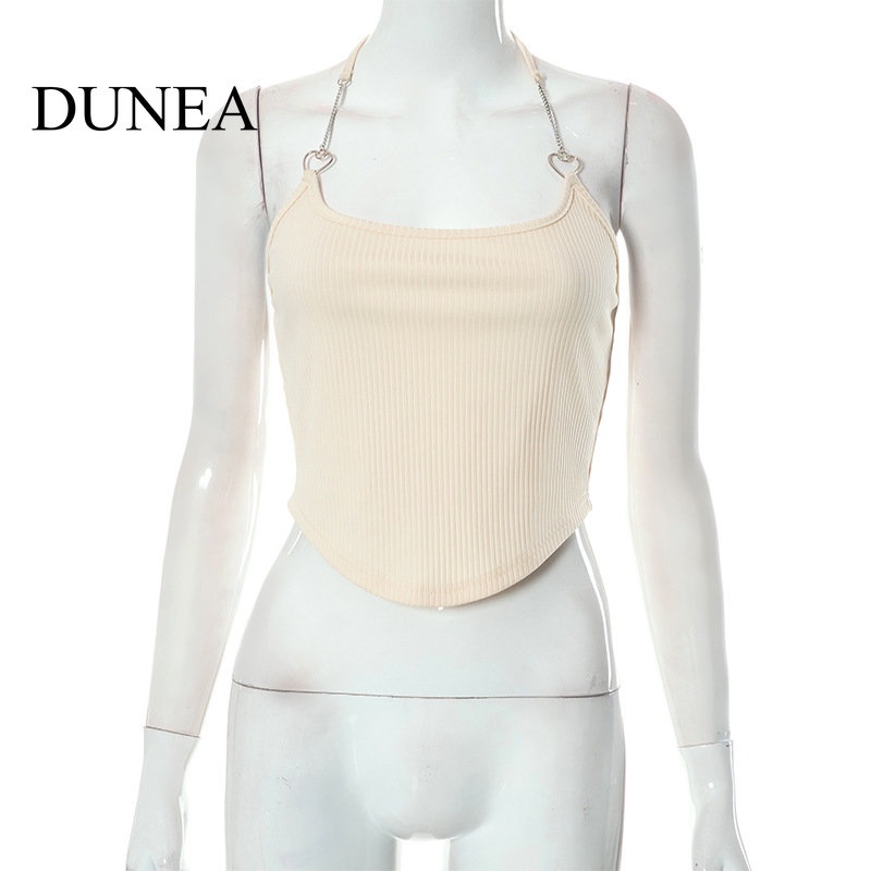 DUNEA Áo Crop Top Hở Lưng Phối Dây Xích Gợi Cảm Cho Nữ