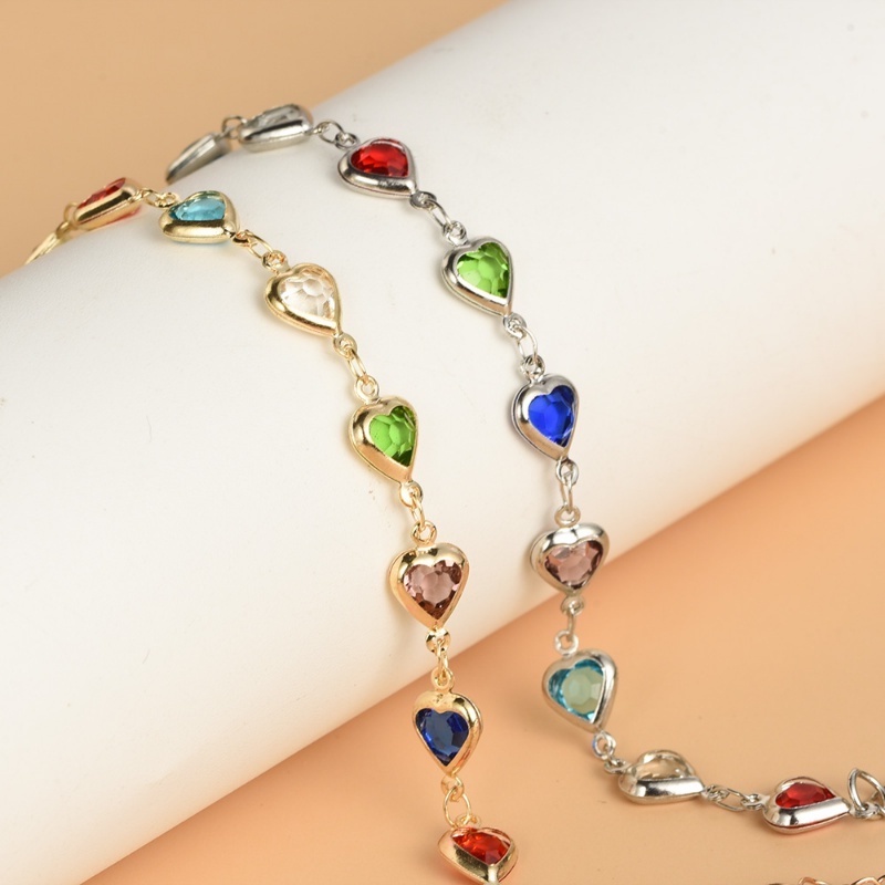 Vòng Tay Đính Đá Hình Trái Tim Màu Kẹo Ngọt Tinh Tế Phong Cách Dân Tộc Thanh Lịch Cho Nữ
