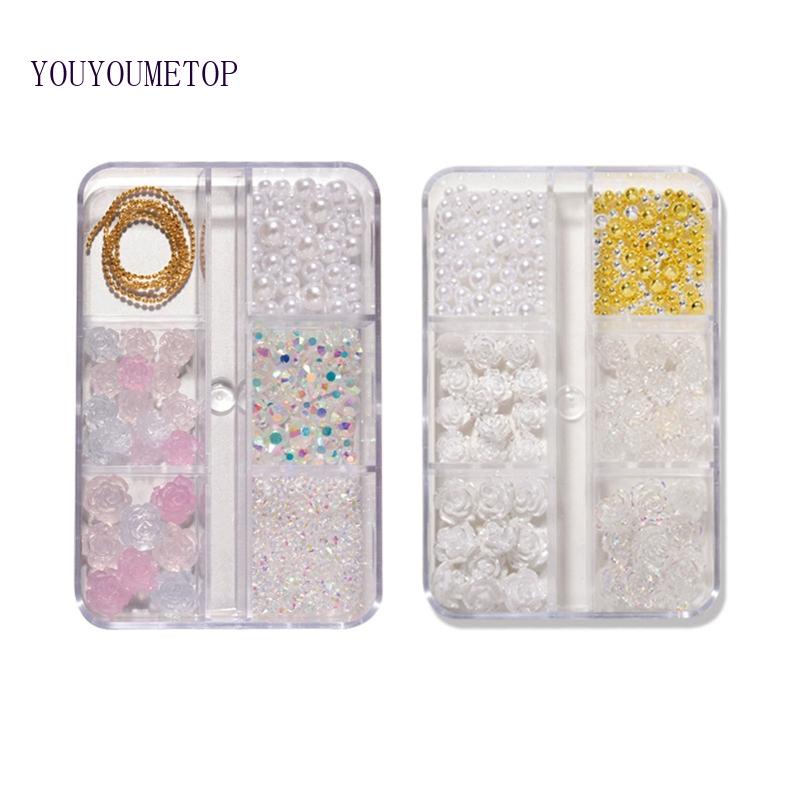 Hộp Phụ Kiện Đá Hoa Hồng Trang Trí Móng Tay Nghệ Thuật