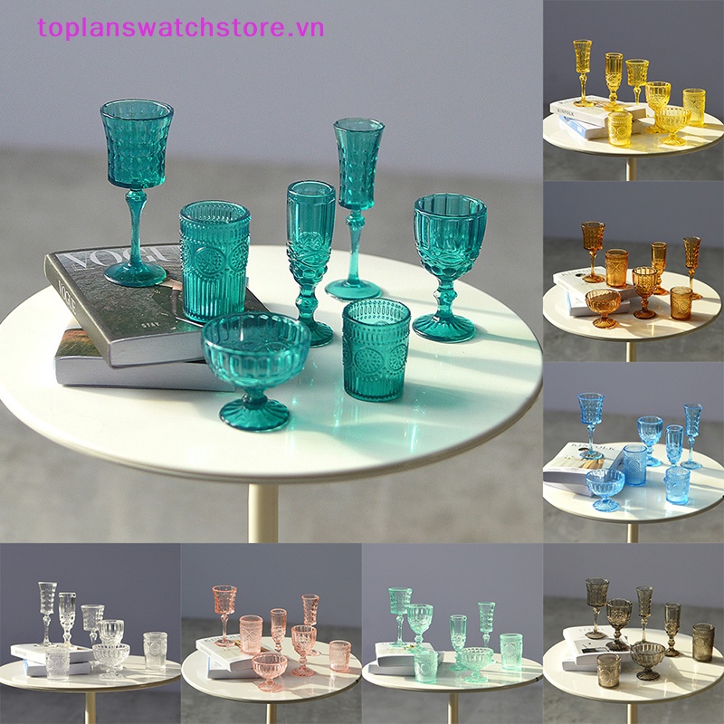 Set 7 Mô Hình Ly Rượu Vang Bằng Thủy Tinh Dùng Trang Trí Nhà Búp Bê 1: 6