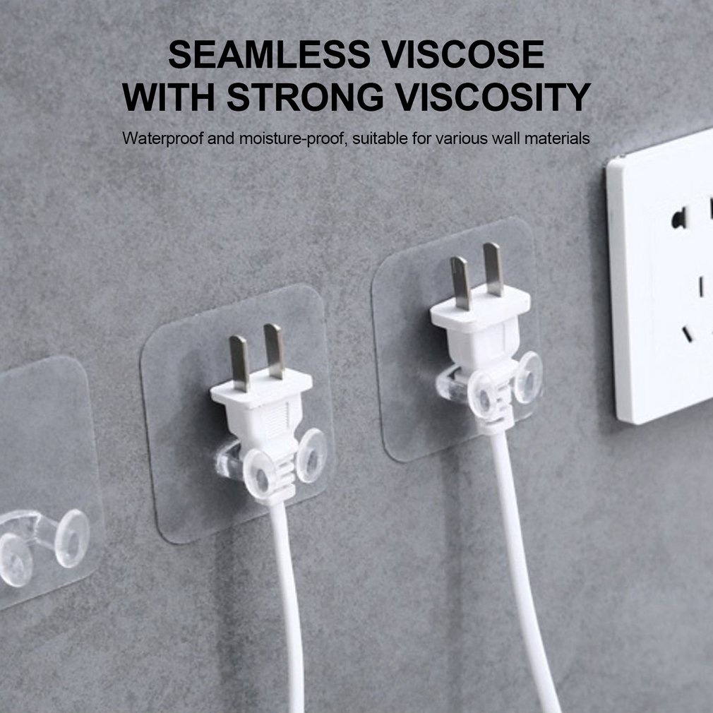 =Christmas=Powerful Seamless Electrical Plug Hook Transparent Adhesive Power Cord Socket