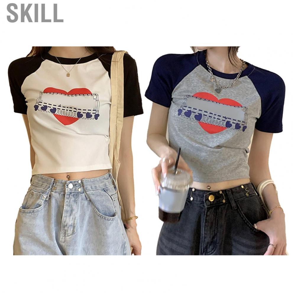 Skill Casual Women Top  Fit Contrast Colors Short Sleeve Breathable for Daily Leisure Wear
