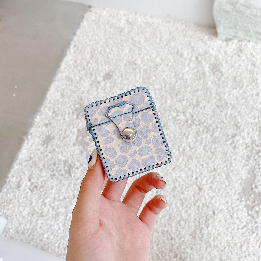 Vỏ Bảo Vệ Hộp Sạc Tai Nghe AirPods 1 2 3 Pro2 2022 Kết Cấu Da Báo Màu Hồng Và Xanh Dương