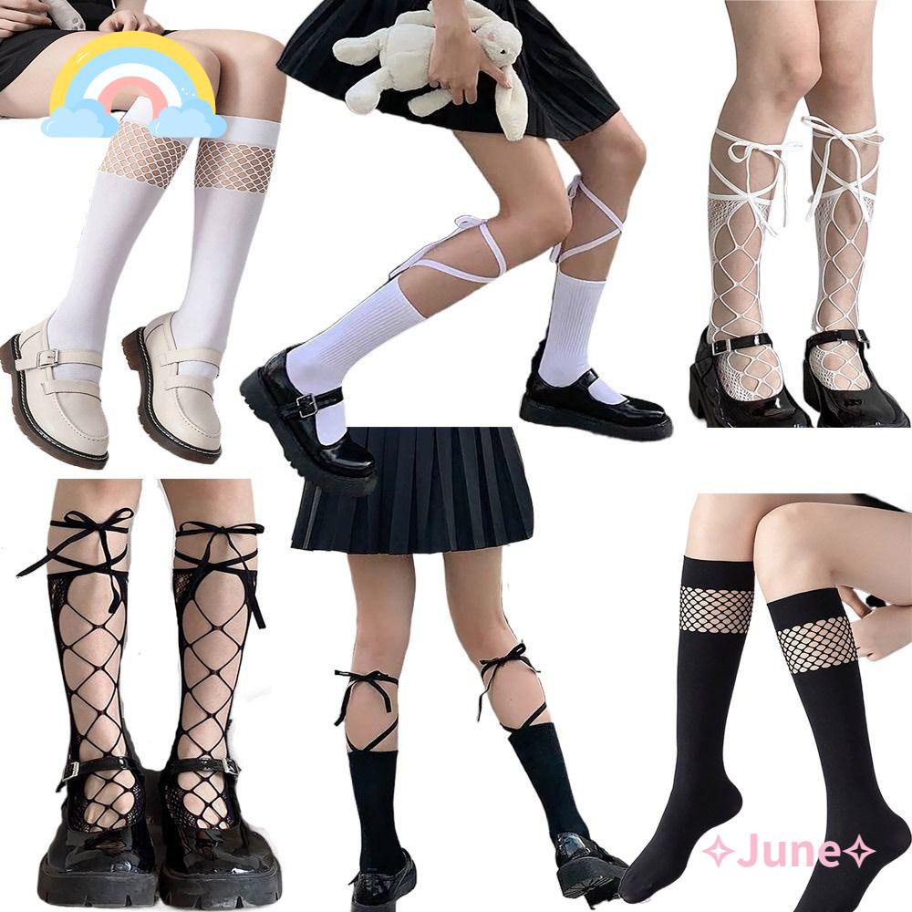 Vớ Lưới Dài Qua Gối Đan Chéo Siêu Mỏng Giữ Ấm Chân Phong Cách Lolita