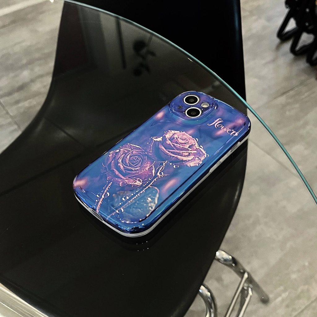 Ốp Điện Thoại TPU Dẻo Màu Blue-ray Họa Tiết Hoa Hồng Thời Trang Chống Sốc Cho IPhone 14 13 12 11 Pro Max