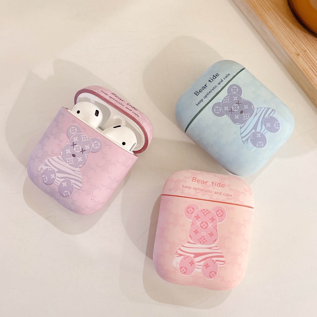Vỏ Bảo Vệ Hộp Sạc Tai Nghe AirPods Pro 1 2 3 Pro2 Bằng TPU Mềm Dạ Quang in Hình Gấu Hoạt Hình Màu Hồng / Xanh Dương Sang Trọng