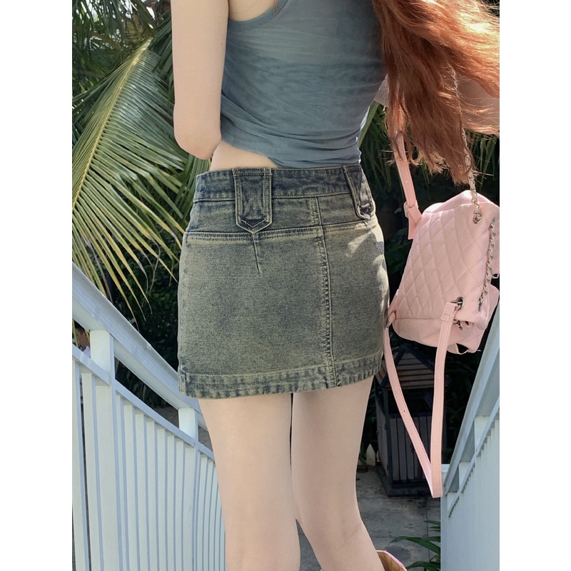 Chân Váy Denim Chữ A Lưng Thấp Thời Trang