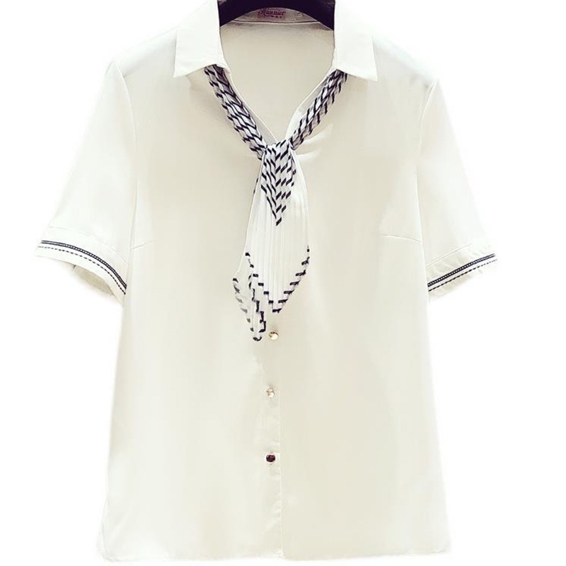 Áo Sơ Mi chiffon Tay Ngắn Màu Trắng Phối Cà Vạt Thời Trang Dành Cho Nữ