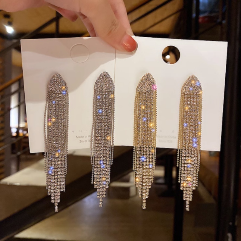 Bông Tai Mạ Bạc 925 Dáng Dài Đính Đá Pha Lê Sang Trọng Cho Nữ