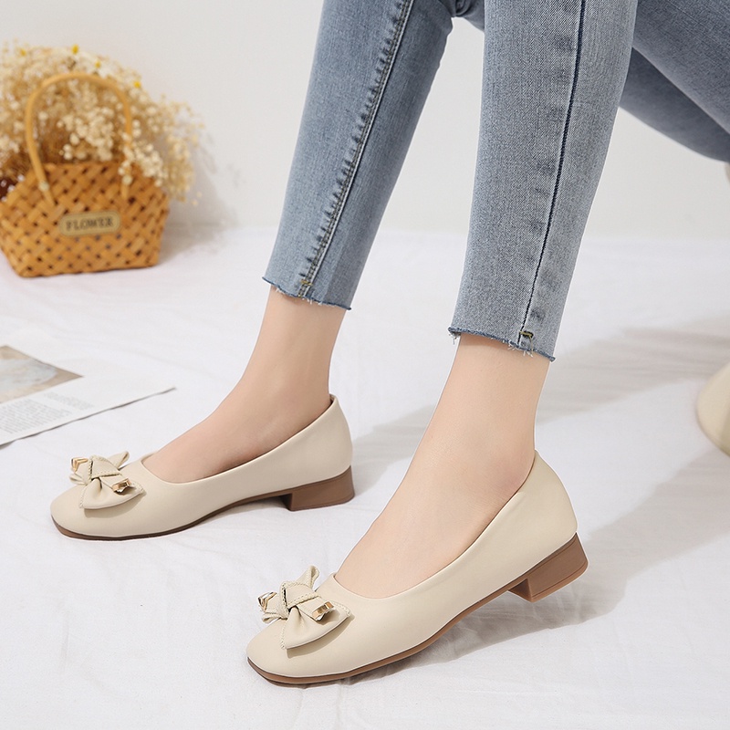 Giày Lười Da Đế Bằng Mũi Vuông Thời Trang Cho Nữ