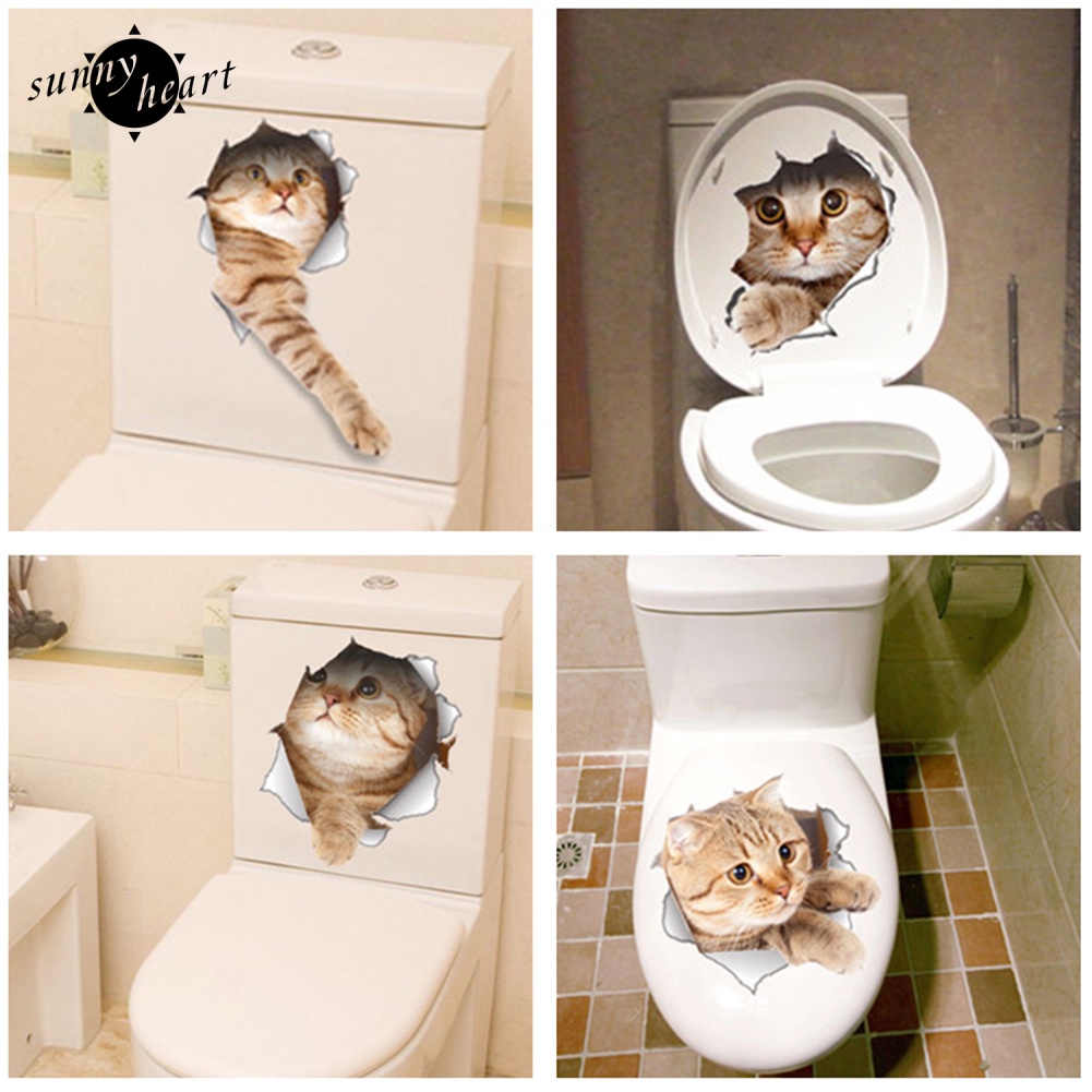 Đề Can Dán Nắp Toilet Trang Trí Hình Chó Mèo Dễ Thương