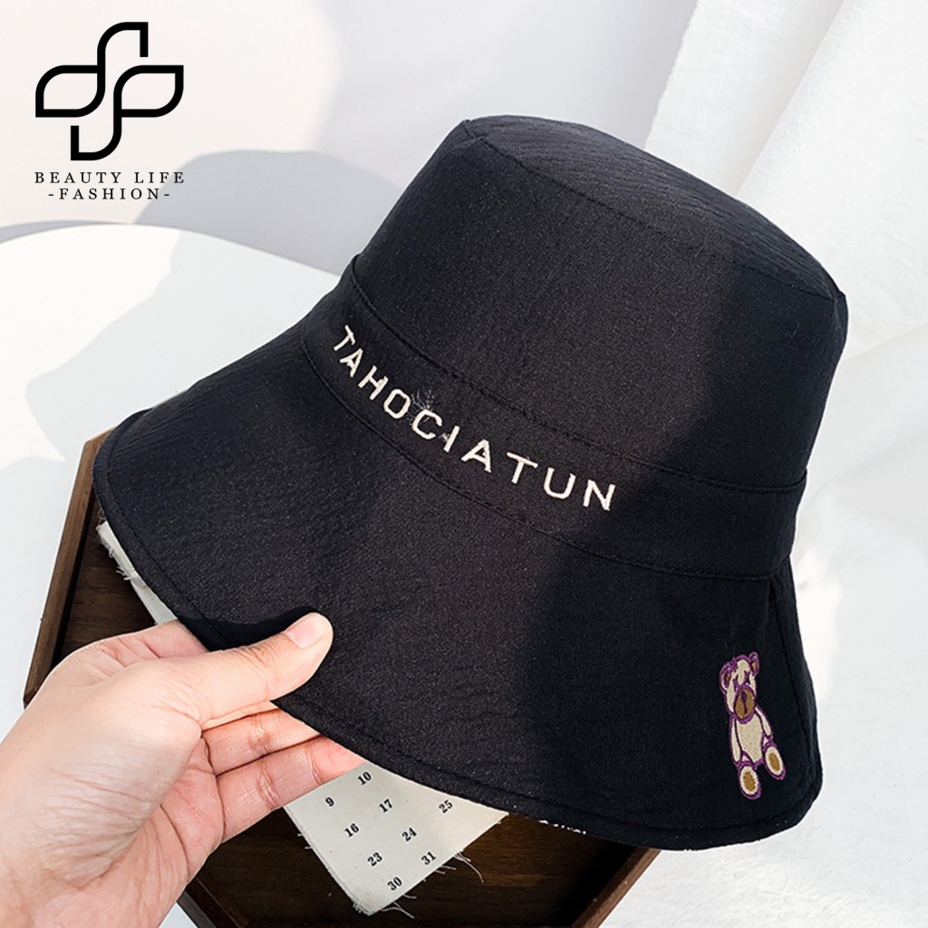 Nón Tai Bèo Cotton Họa Tiết Gấu Và Chữ Cái Có Thể Điều Chỉnh Kích Cỡ Cho Nữ