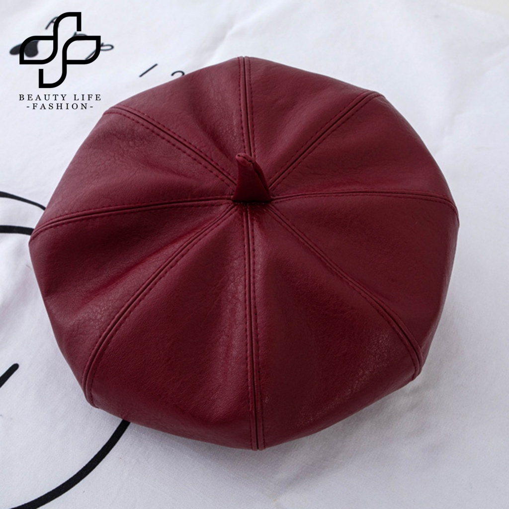 Mũ Beret Da Giả Màu Trơn Không Vành Kiểu Pháp Thời Trang Dự Tiệc Cho Nữ