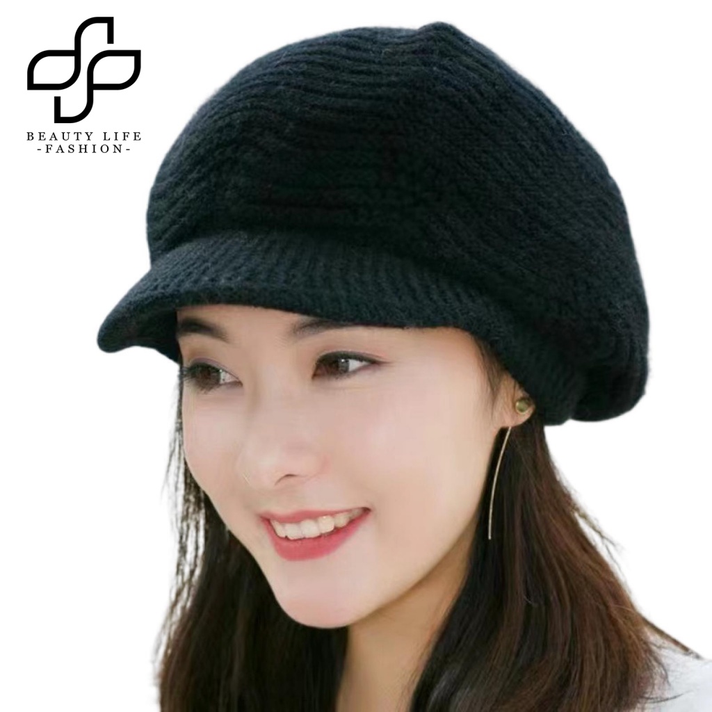Nón Beret Dệt Kim Dày Dặn Màu Trơn Thời Trang Thu Đông Cho Nữ