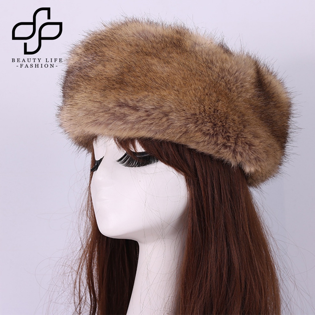 Mũ Giả Lông Thú Dày Dặn Màu Trơn Chống Gió Thời Trang Thu Đông Cho Nữ