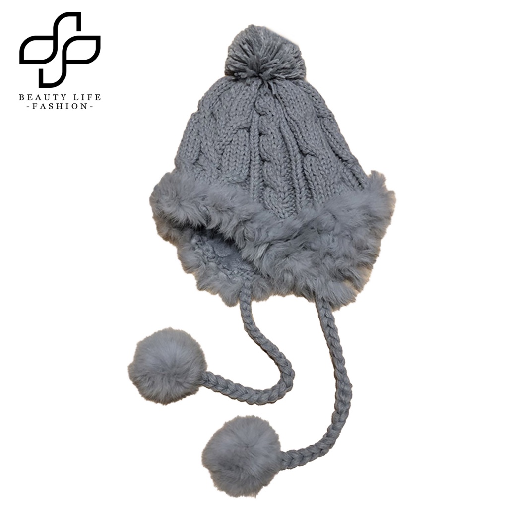 Mũ Beanie Dệt Kim Dày Dặn Màu Trơn Bảo Vệ Tai Thời Trang Thu Đông Dành Cho Nữ