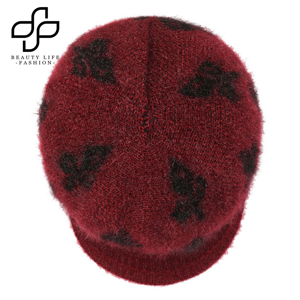 Beautylife Mũ Dệt Kim Đính Nơ Ngọc Trai Giả Lót Lông Dày Dặn Co Giãn Chống Lạnh Thời Trang Mùa Đông Cho Phụ Nữ Trung Niên
