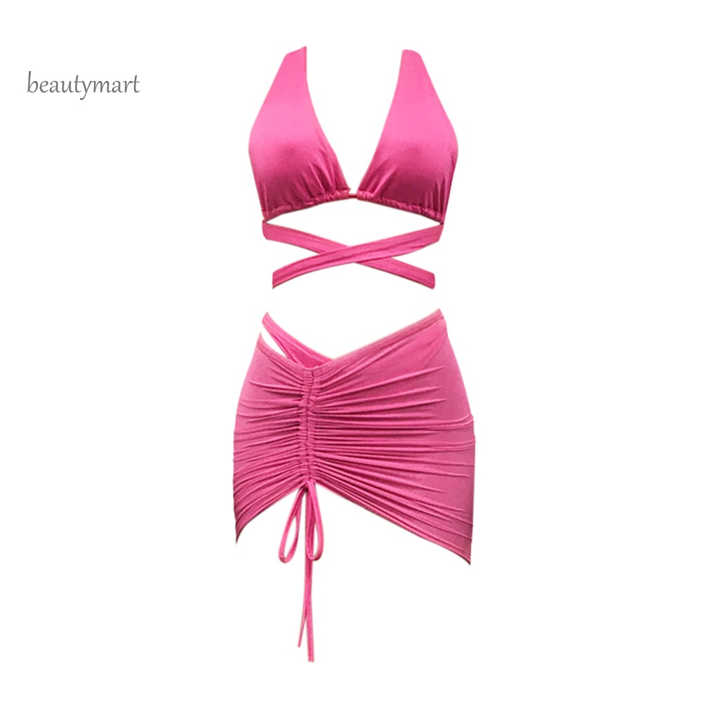 Bộ Đồ Bơi Ba Mảnh Màu Trơn Quyến Rũ Cho Nữ [beautymart]