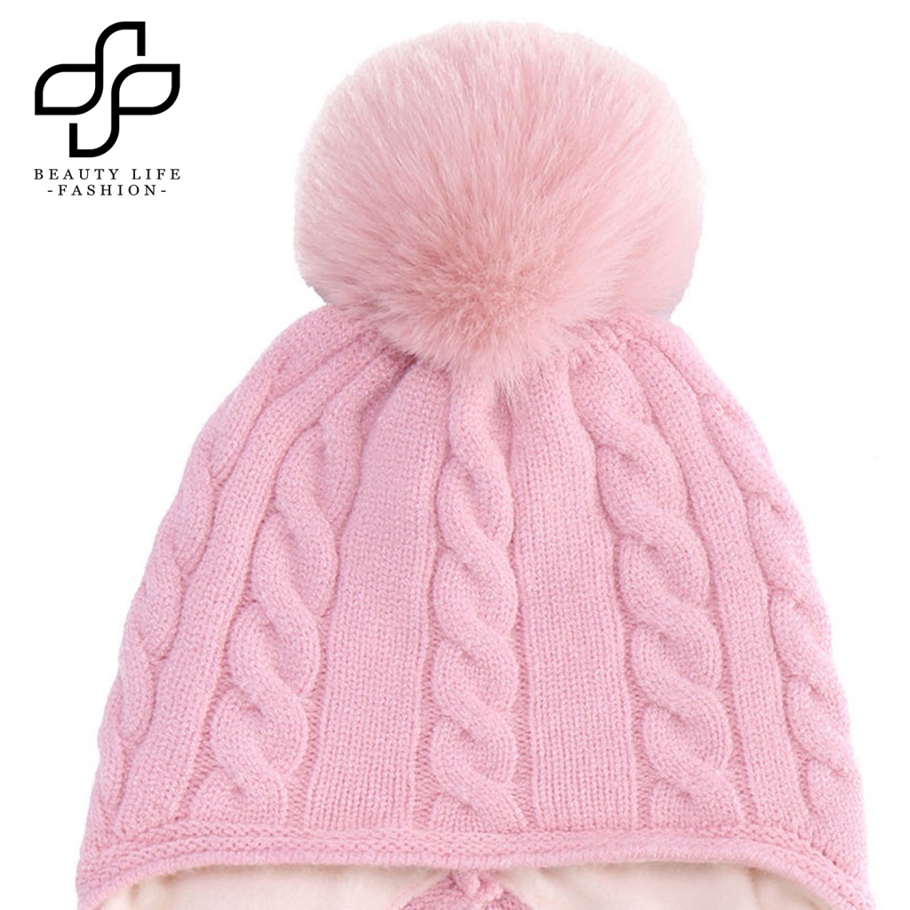 Bộ 2 Găng Tay + Mũ + Găng Tay Dệt Kim Màu Trơn Giữ Ấm Co Giãn Dành Cho Trẻ Em