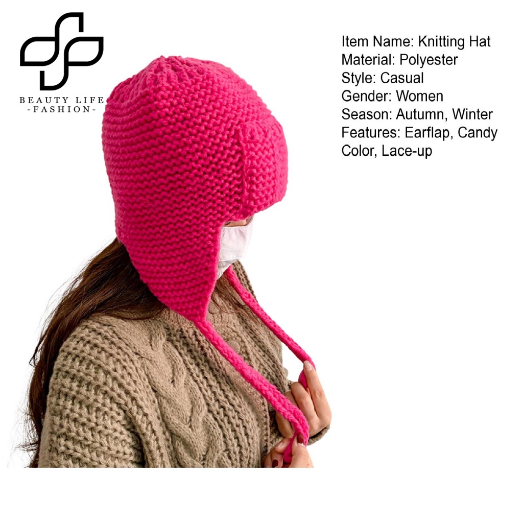 Beautylife Mũ Dệt Kim Màu Kẹo Ngọt Thắt Dây Thời Trang Mùa Đông Dành Cho Nữ