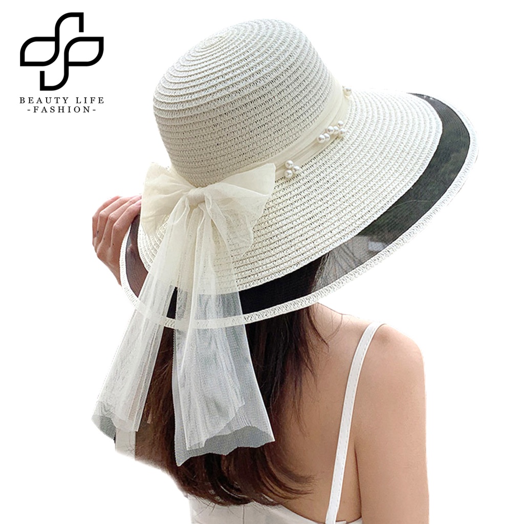 Nón Phối Lưới Thoáng Khí Màu Sắc Tương Phản Thời Trang Đi Biển Mùa Hè Cho Nữ