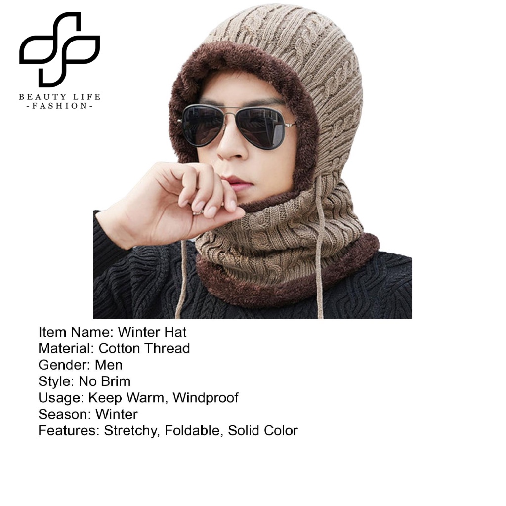 Mũ Beanie Cotton Dày Giữ Ấm Một Mảnh Không Vành Màu Trơn Thời Trang Mùa Đông Cho Nam