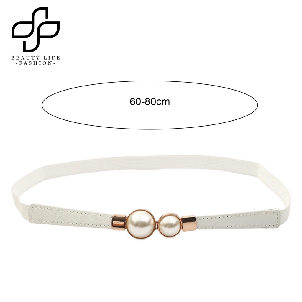 Thắt Lưng Da Bản Nhỏ Co Giãn Đính Hạt Ngọc Trai Dễ Điều Chỉnh Thời Trang Cho Nữ