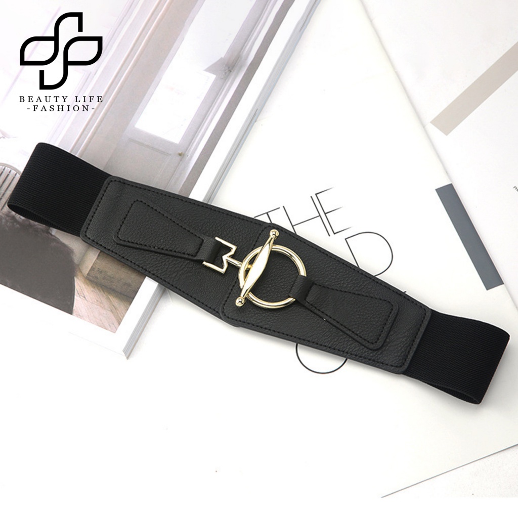 Thắt Lưng Giả Da Bản Rộng Co Giãn Tốt Màu Trơn Thời Trang Cho Nữ