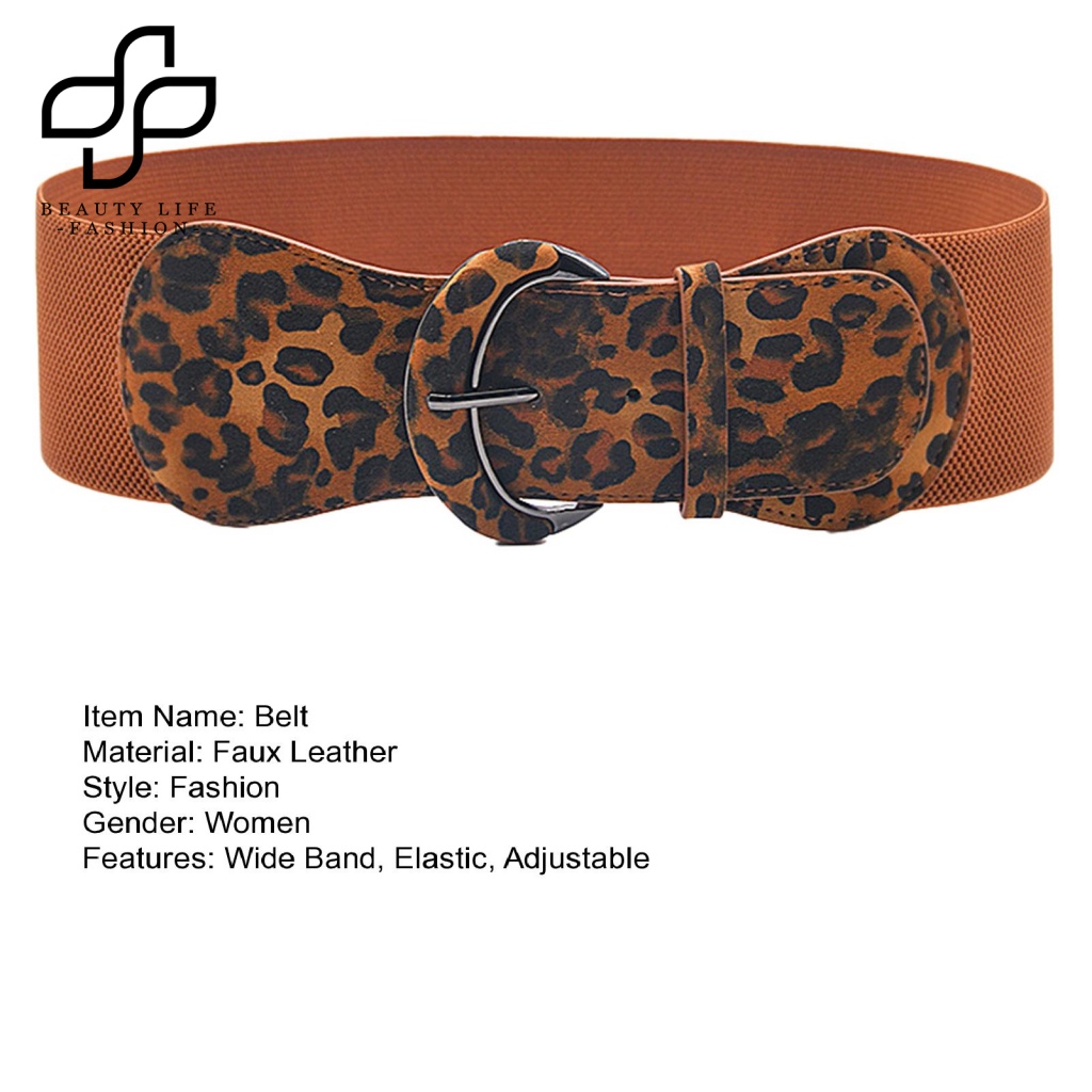 Dây Thắt Lưng Bản Rộng Co Giãn In Họa Tiết Da Báo Màu Sắc Tương Phản Có Khóa Cài Giặt Được Thời Trang Cho Nữ