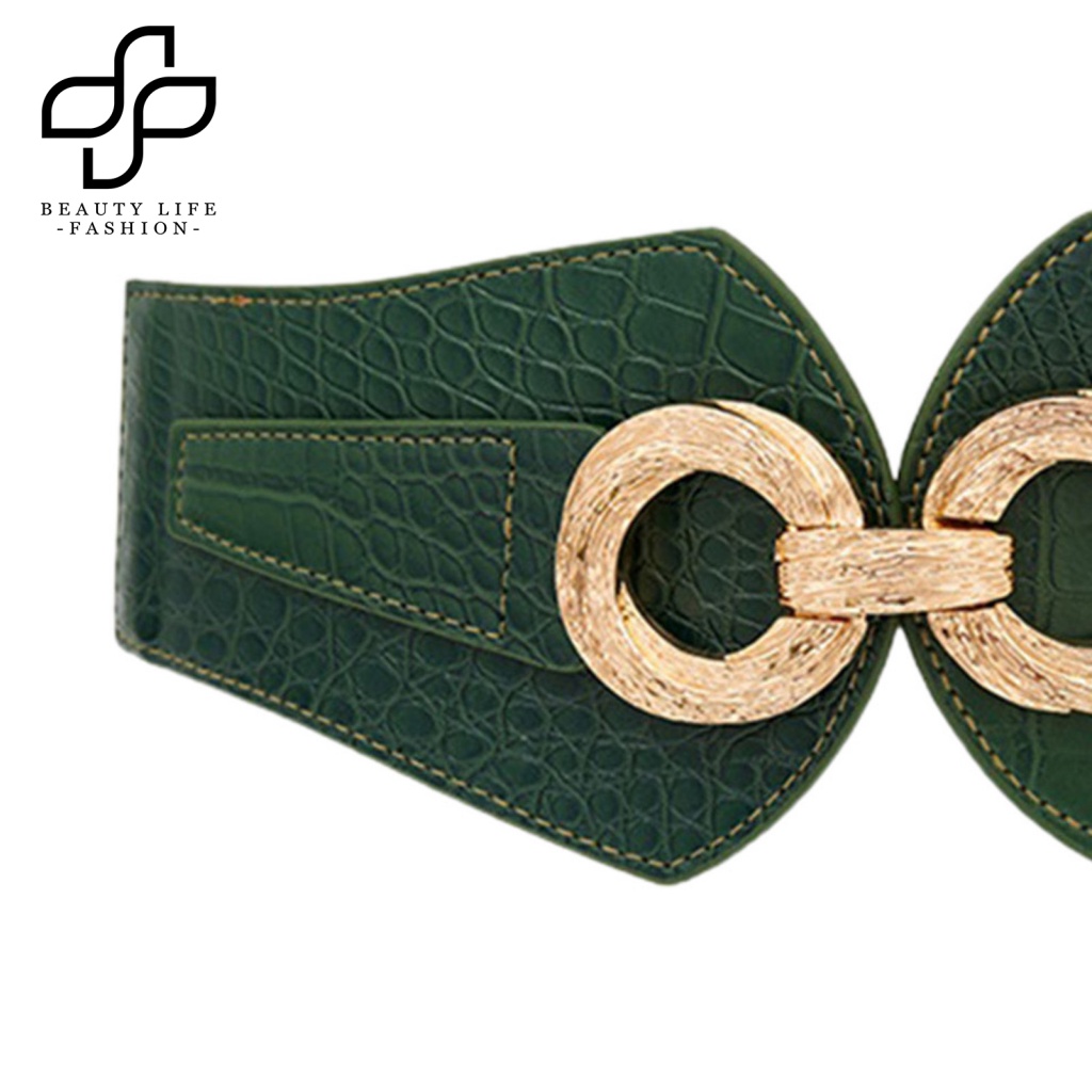 Thắt Lưng Giả Da Bản Rộng Co Giãn Chống Trượt Phối Màu Tương Phản Thời Trang Cho Nữ