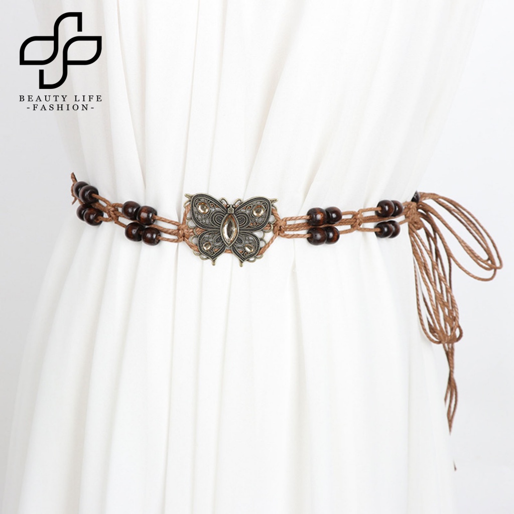 Thắt Lưng Dây Xích Phối Hạt Phong Cách Bohemian Có Thể Điều Chỉnh Cho Nữ