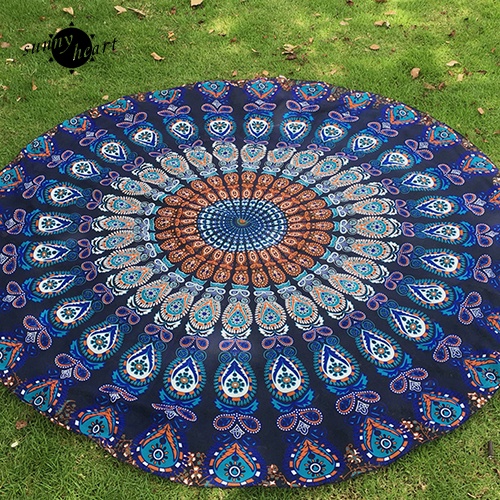 Sunnyheart Khăn Choàng Đi Biển Hình Tròn Lớn Bằng Vải Voan In Hình Lông Công Gypsy