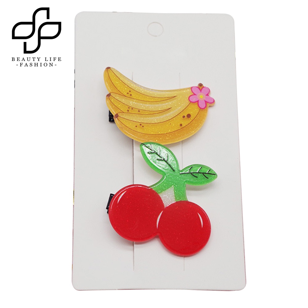 Bộ 2 Kẹp Tóc Hình Trái Cây / Cà Rốt / Dâu Tây Dễ Thương Cho Nữ