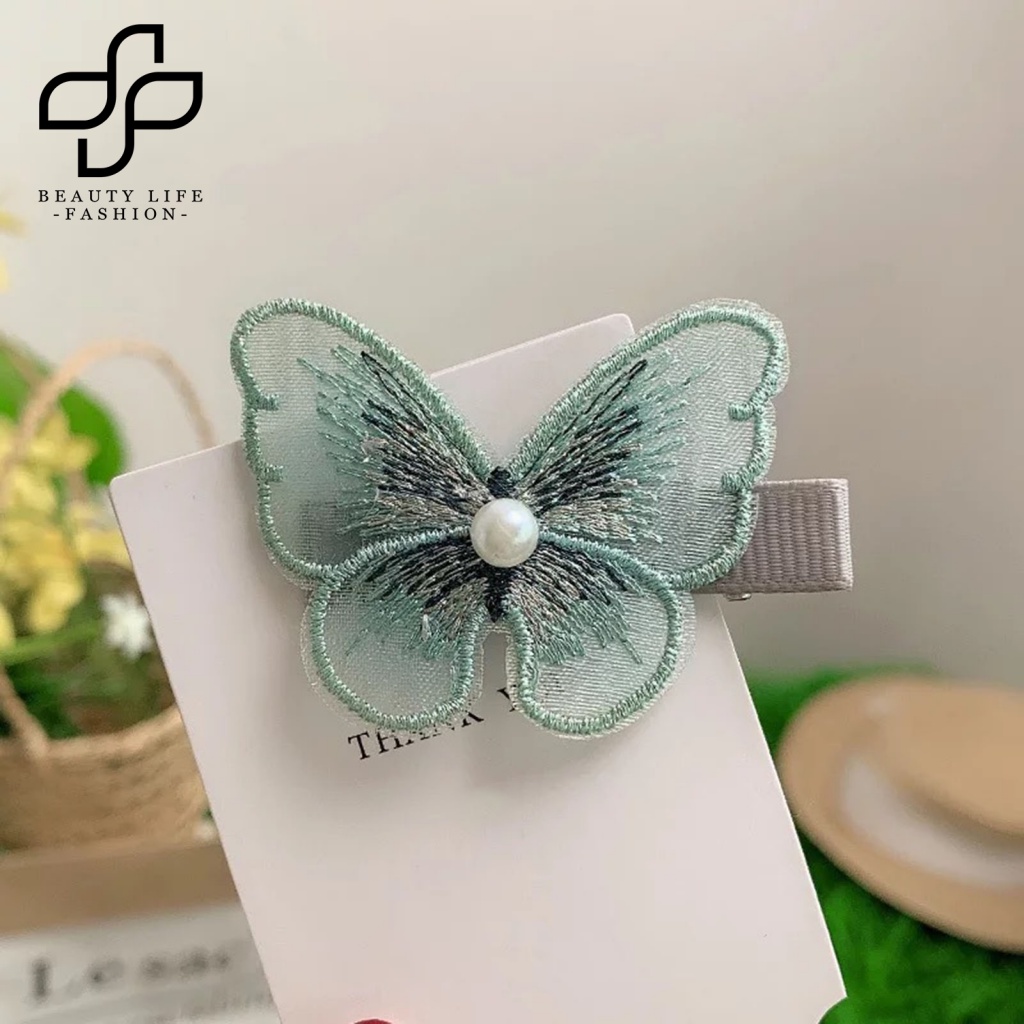 Set 10 Kẹp Tóc Bằng Vải Ren Thêu Hình Bướm 3D Ngọt Ngào