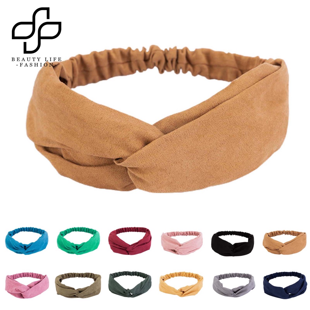 Băng Đô Cài Tóc Bằng Da Lộn Màu Trơn Co Giãn Tốt Phong Cách Vintage Dành Cho Spa