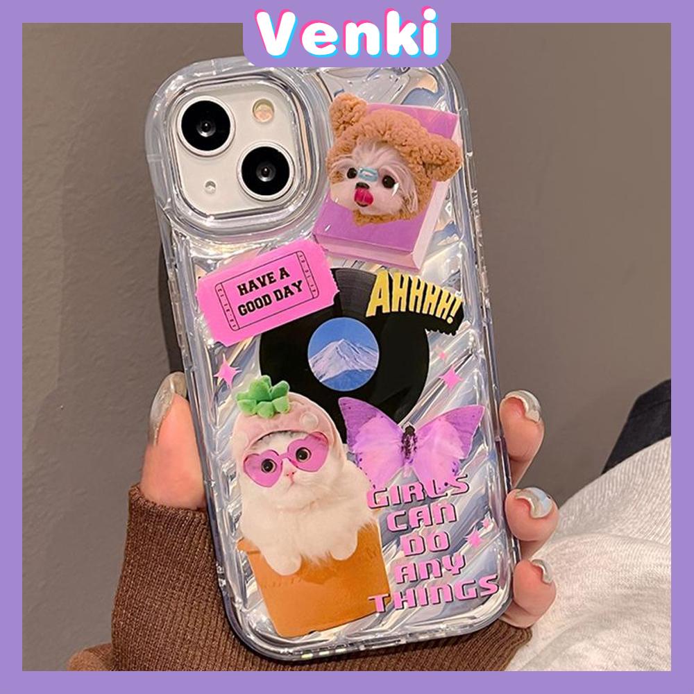 VENKI - Dành Cho iPhone 11 Ốp Lưng iPhone Ốp Lưng Điện Thoại Trong Suốt Phản Quang Laser TPU Mềm Túi Khí Chống Sốc Ốp Lưng Chó Mèo Dễ Thương Tương Thích Với iPhone 14 13 Pro max 12 Pro Max XR XR 7Plus 8Plus