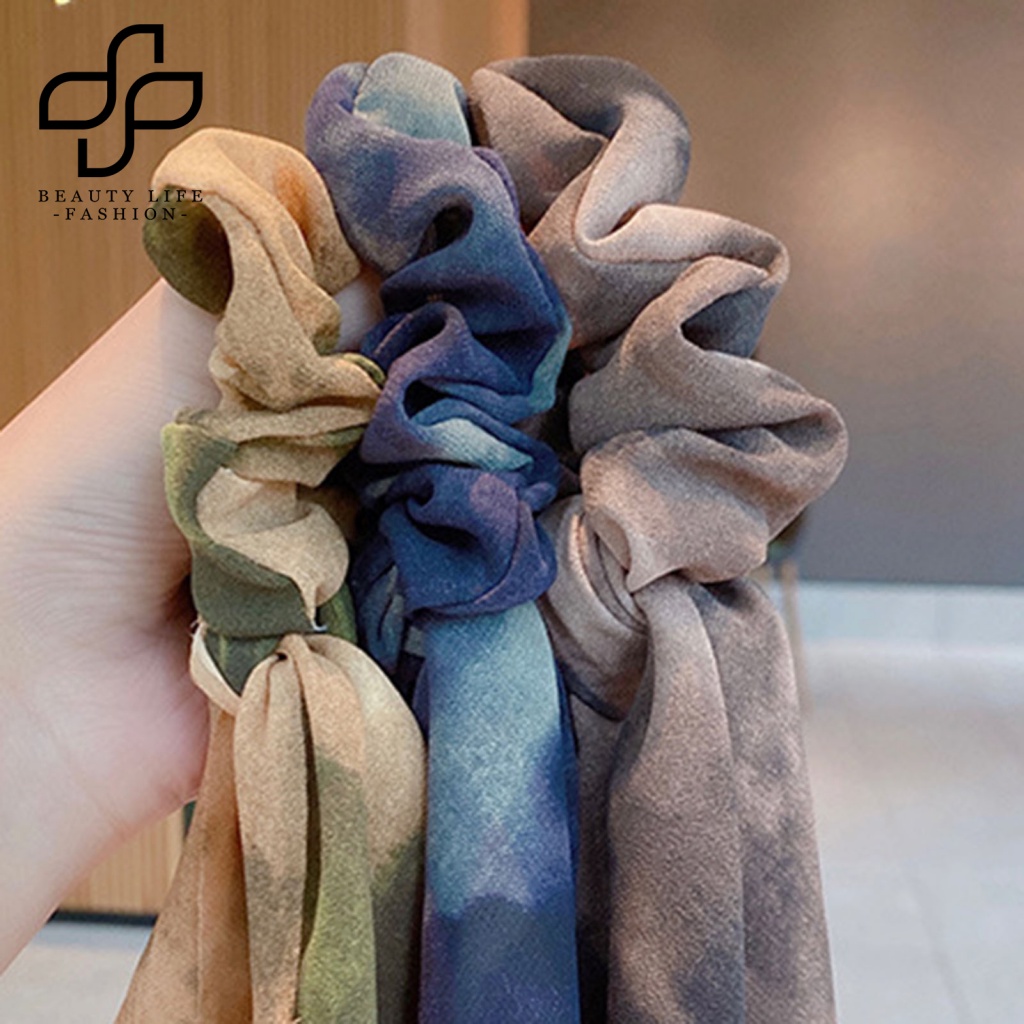 Dây Buộc Tóc Ruy Băng Chiffon Màu Sắc Gradient Phong Cách Retro