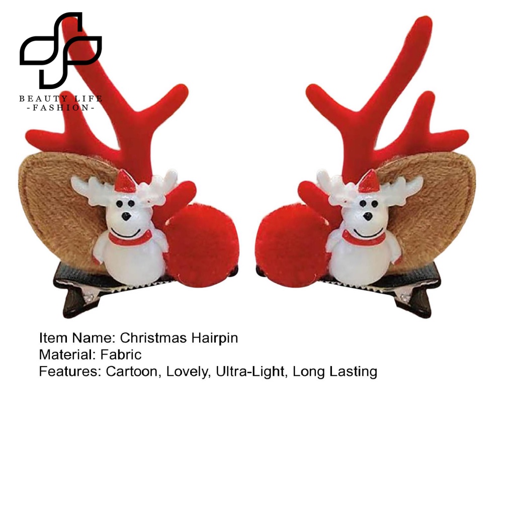 1 Cặp Kẹp Tóc Bằng Vải Siêu Nhẹ Hình Tuần Lộc Giáng Sinh Màu Sắc Sống Động Dễ Thương