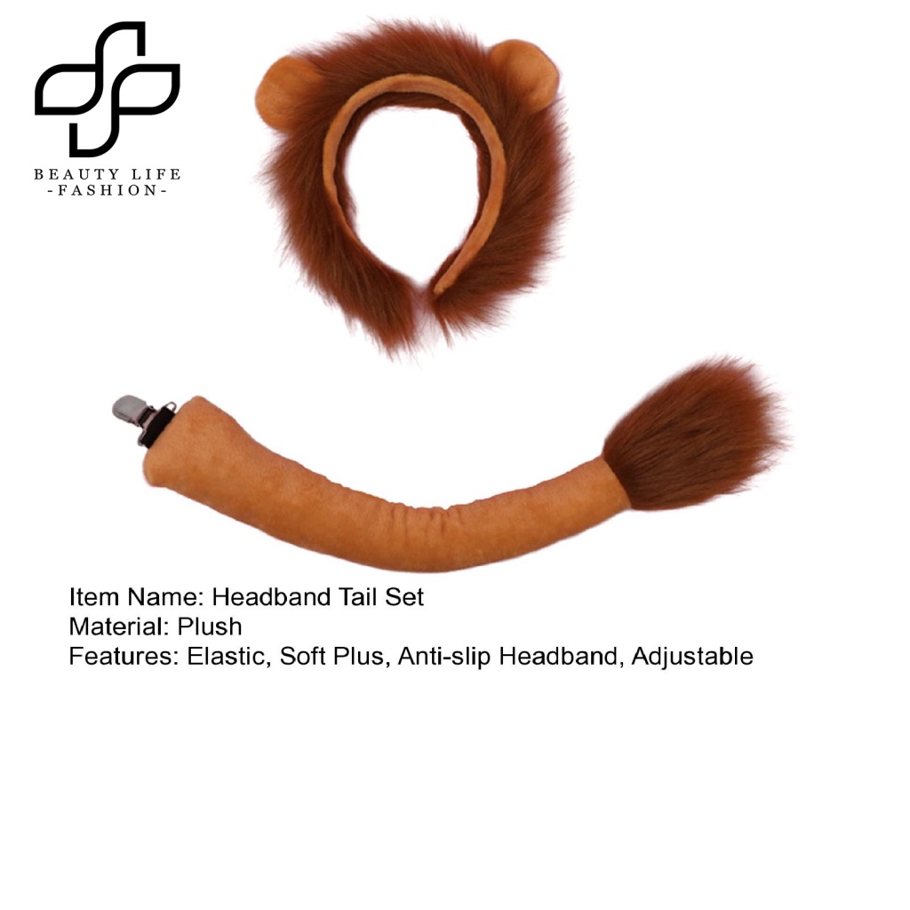 1 Bộ Băng Đô + Đuôi Sư Tử Bằng Vải Bông Mềm Mại Co Giãn Chống Trượt Hóa Trang Cho Bé