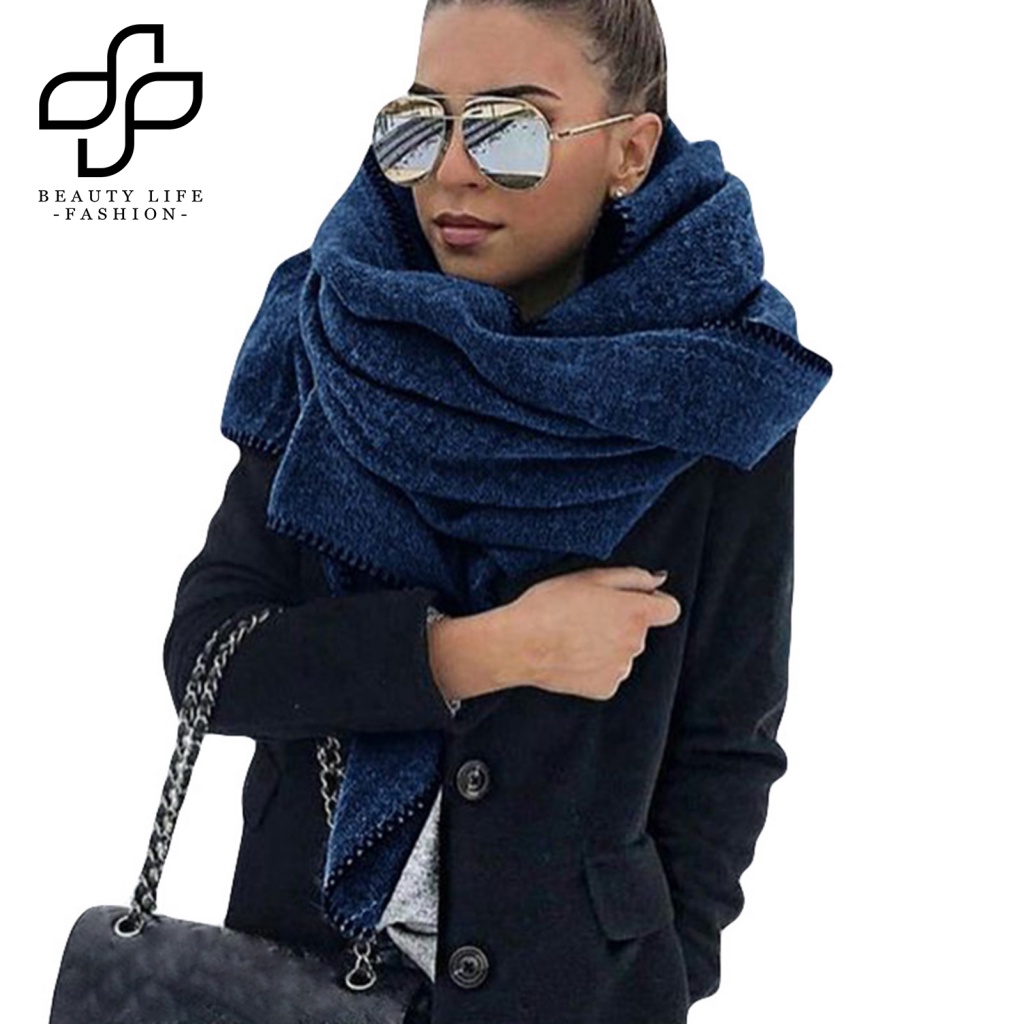 Khăn Choàng Cổ Giữ Ấm Mềm Mại Màu Trơn Thời Trang Cho Nữ